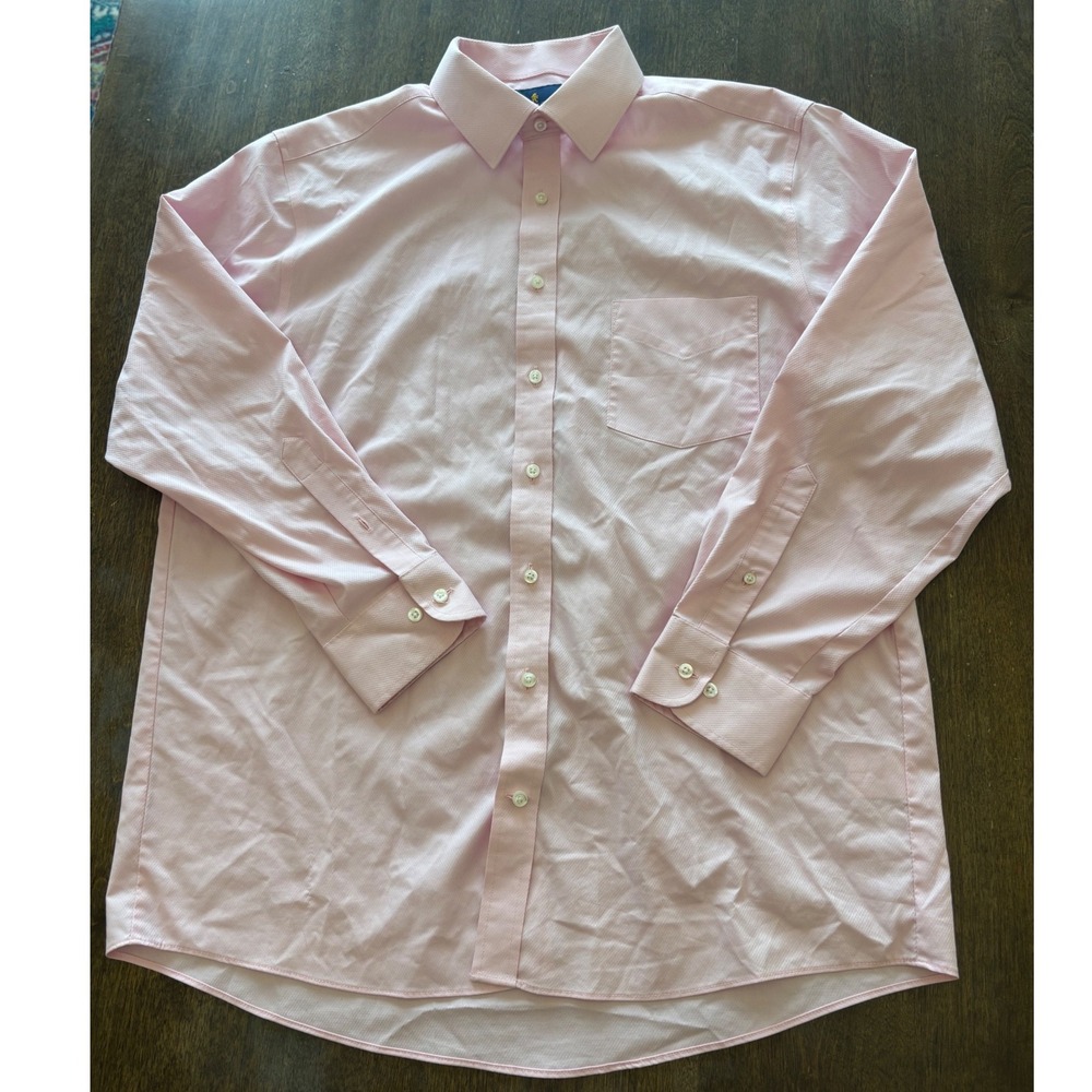 Stafford Mens Pink Regular Fit Dress Shirt 16-16.5 32-33 Sweat Repel Dobby L